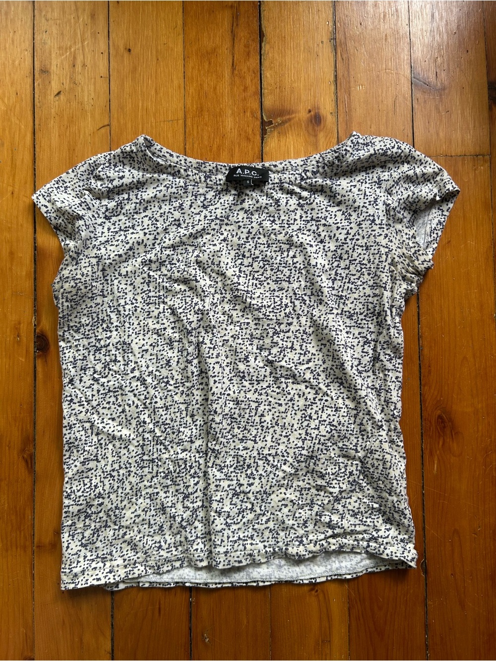 A.P.C. Speckled white blue tshirt cotton linen small